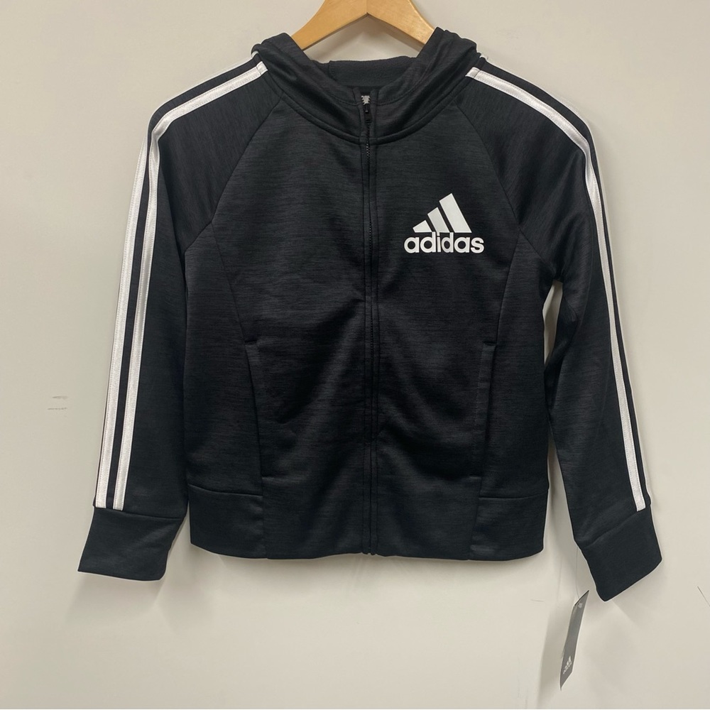 GIRLS Adidas Zip Front Mélange Hooded Jacket, Hoodie Black Size Large (14)